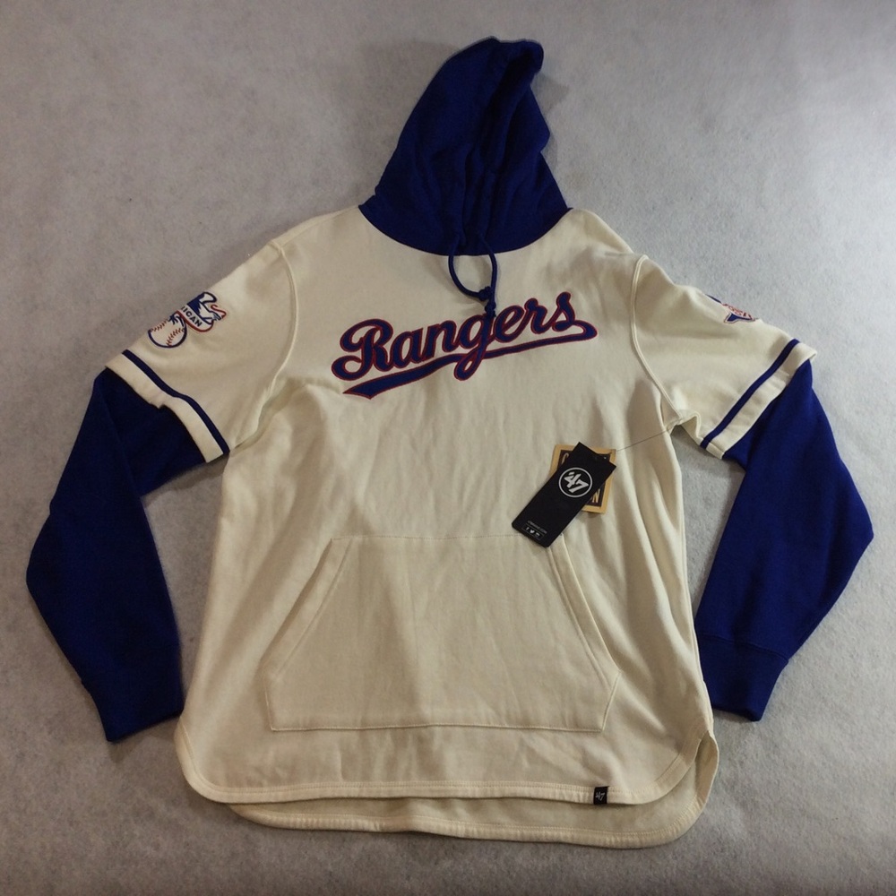 Rangers Men’s Hooded Pullover Sweatshirt - Cream and Royal Blue SZ M